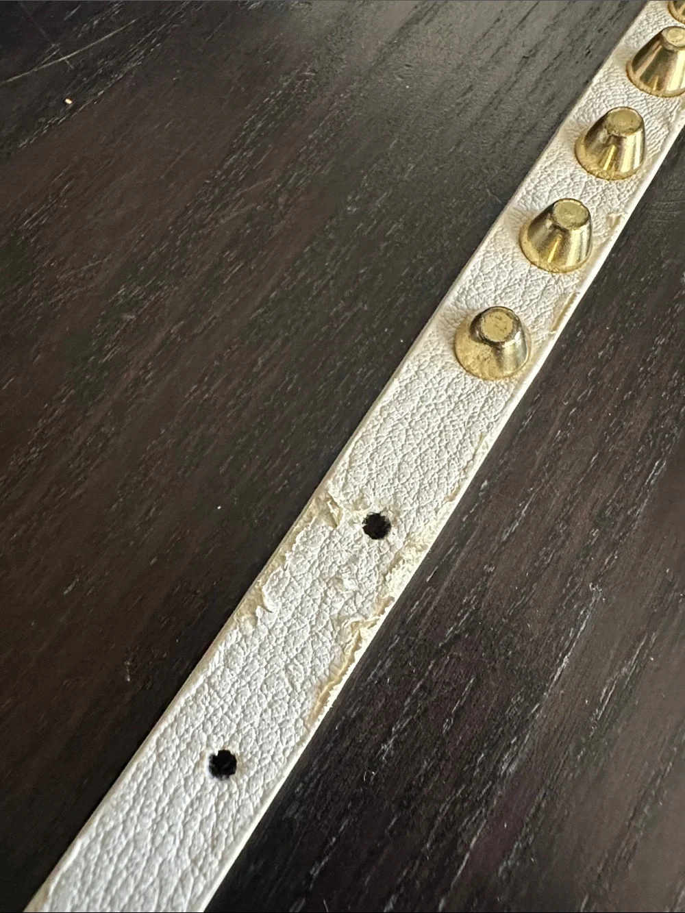 Studded White Leather Women’s Belt with Gold Hardware